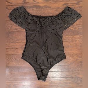 Black Off-the-Shoulder One-Piece Swimsuit